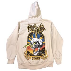 Rebel Vengeance Hoodie Mens Large Beige Graphic Skull Punk‎ Streetwear Pullover